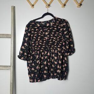 NWT ZENOBIA WOMEN'S BLACK FLORAL BLOUSE SIZE 1XL